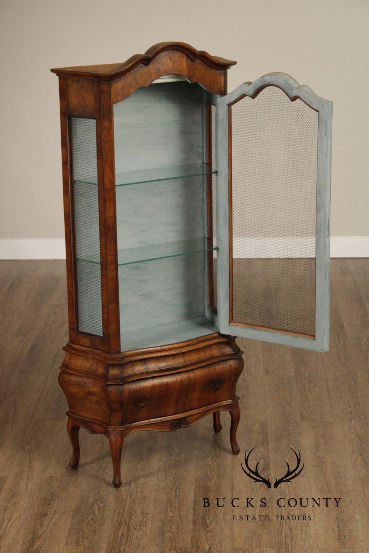 Italian Rococo Style Walnut Bombe Vitrine