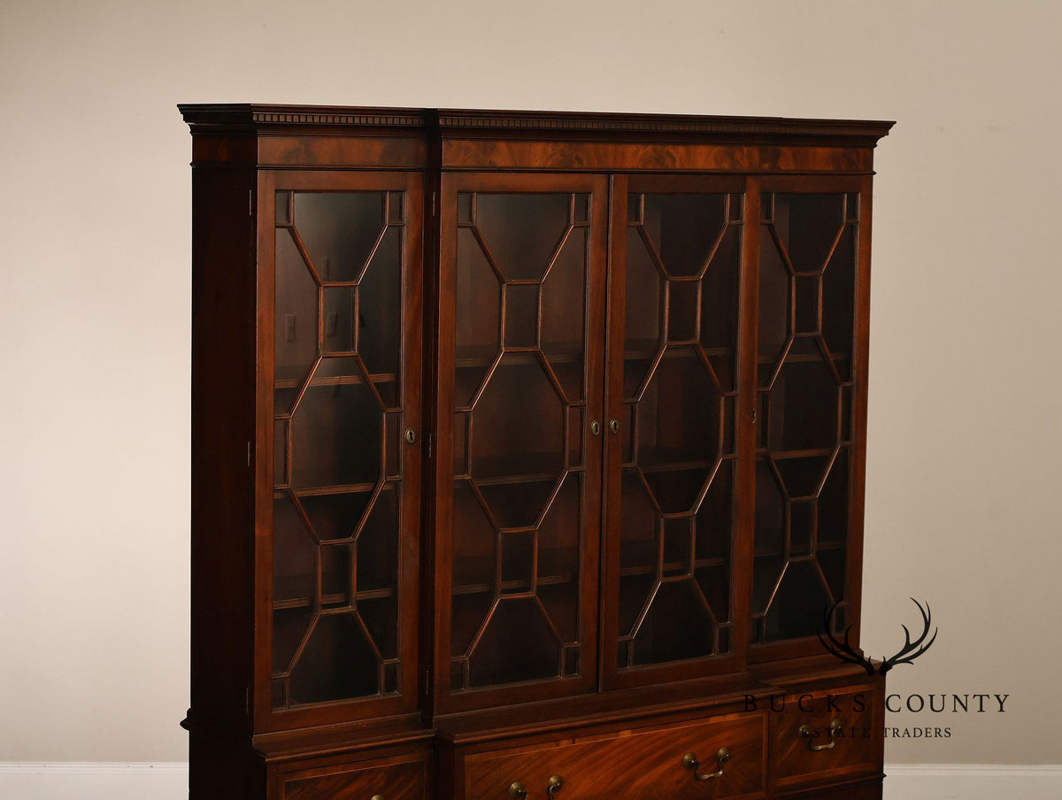Georgian Style Mahogany Breakfront China Cabinet With Secretary Desk