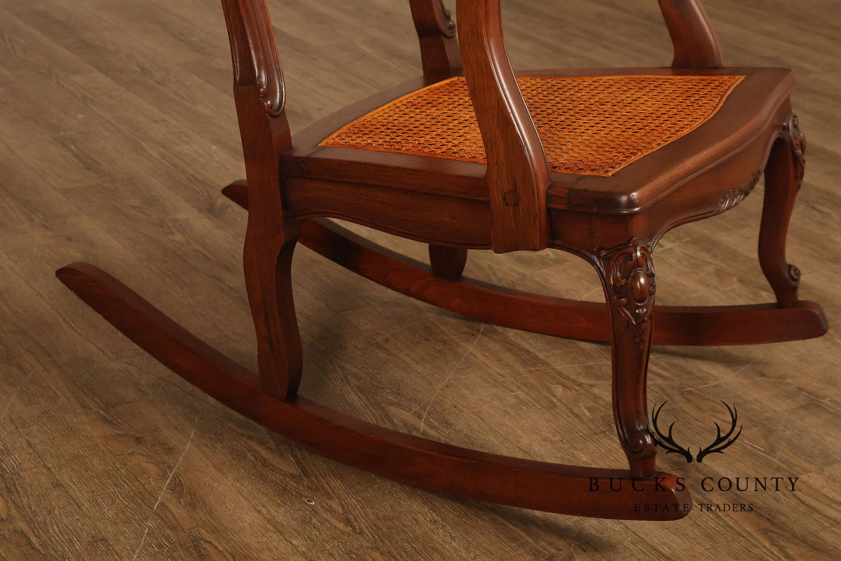 Antique Victorian Shell Carved Mahogany Caned Rocking Chair