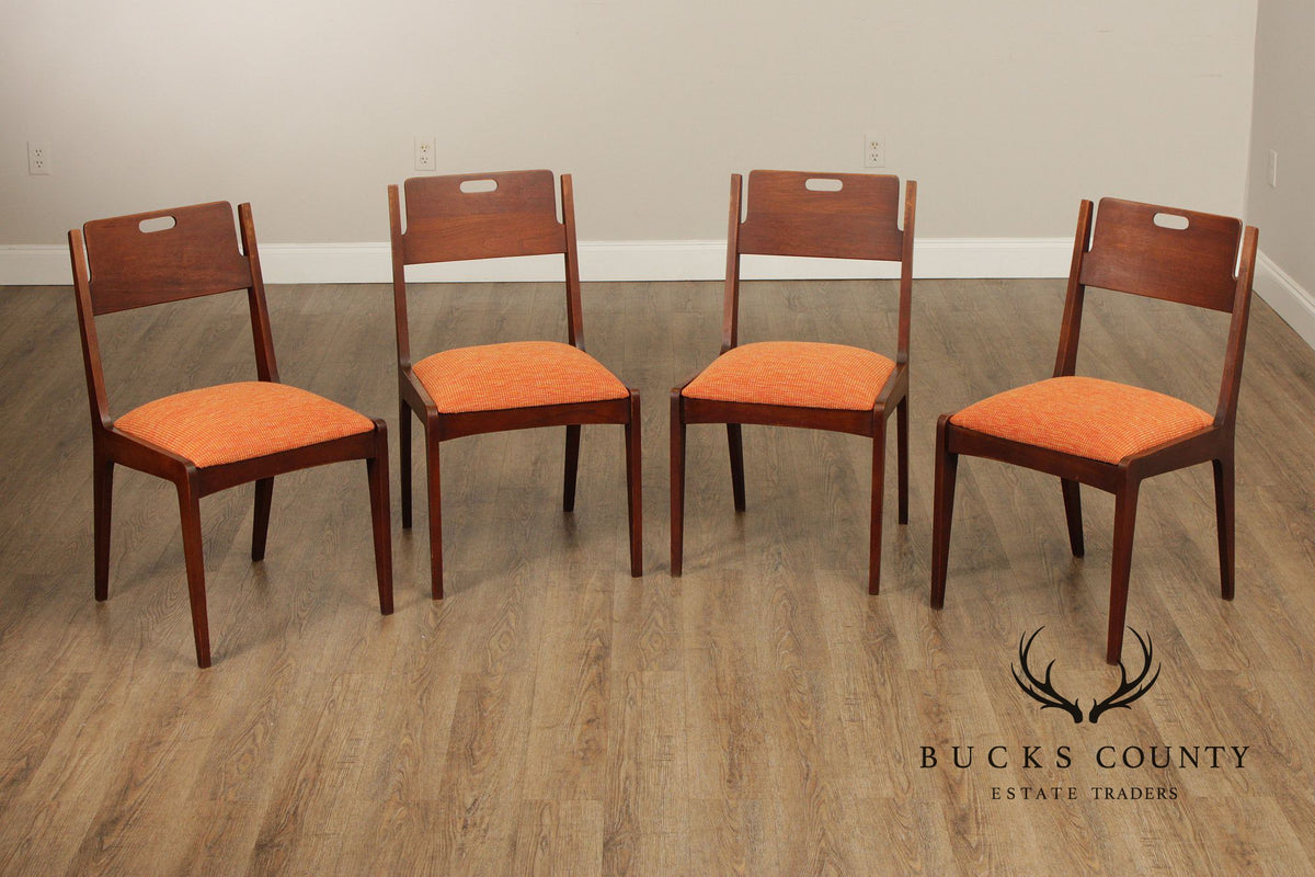Mid Century Modern Walnut Set Of Four Dining Chairs