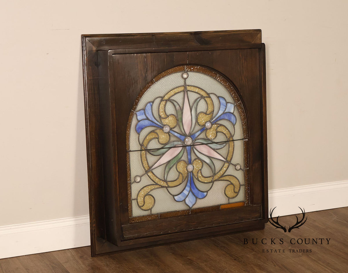 Illuminated Stained Glass Decorative Wall Panel In Wood Frame