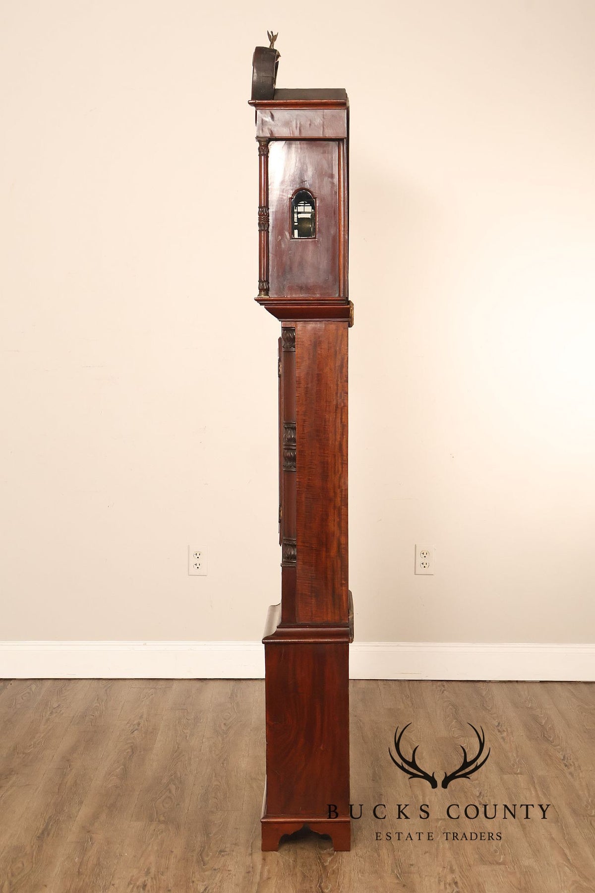 Antique Mahogany Tall Case Grandfather Clock With Painted Dial By Dundee