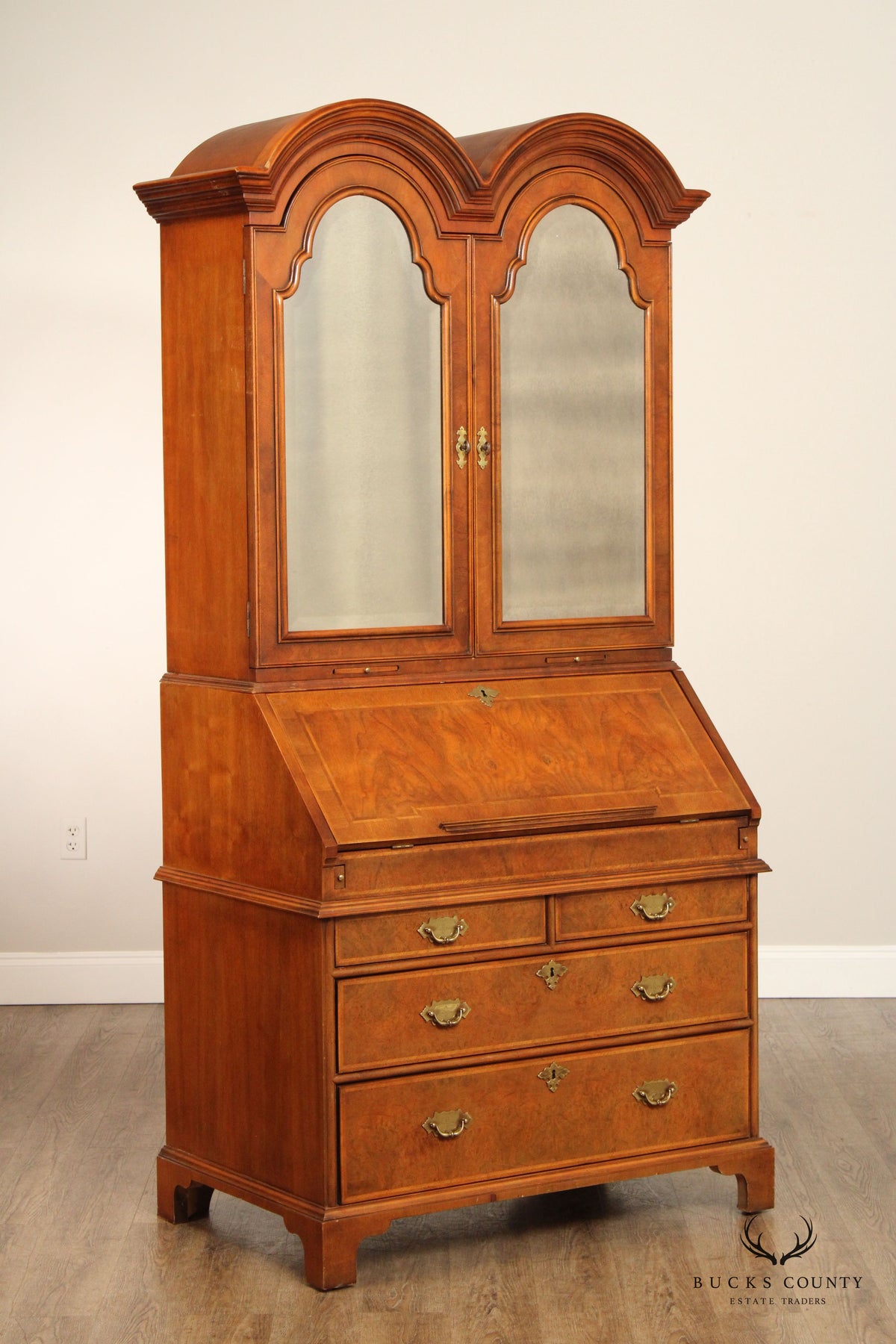 Century 'The British National Trust Collection' Double Bonnet Walnut Secretary Desk