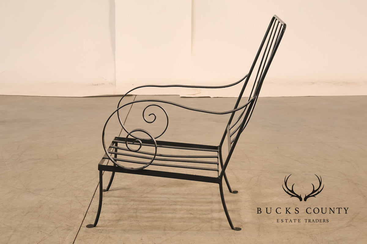 Vintage Pair of Wrought Iron Scroll Arm Lounge Chairs