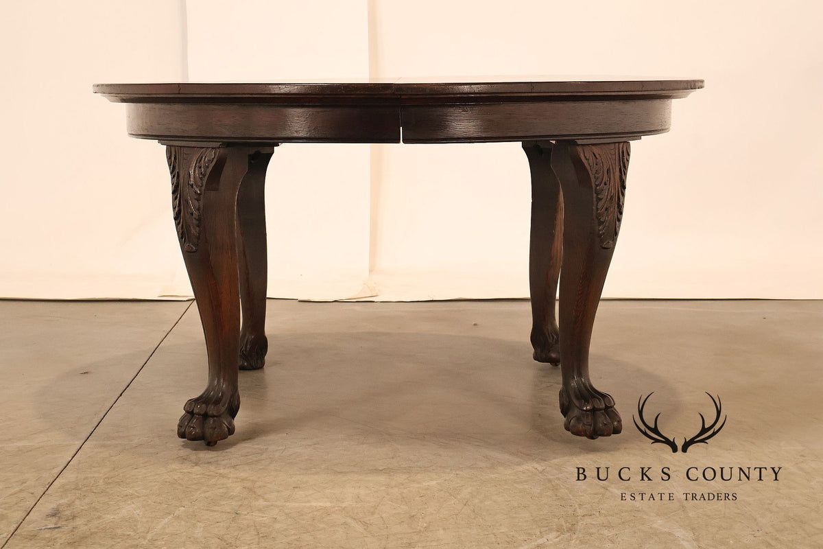 Antique Renaissance Revival Round Oak Expandable Dining Table