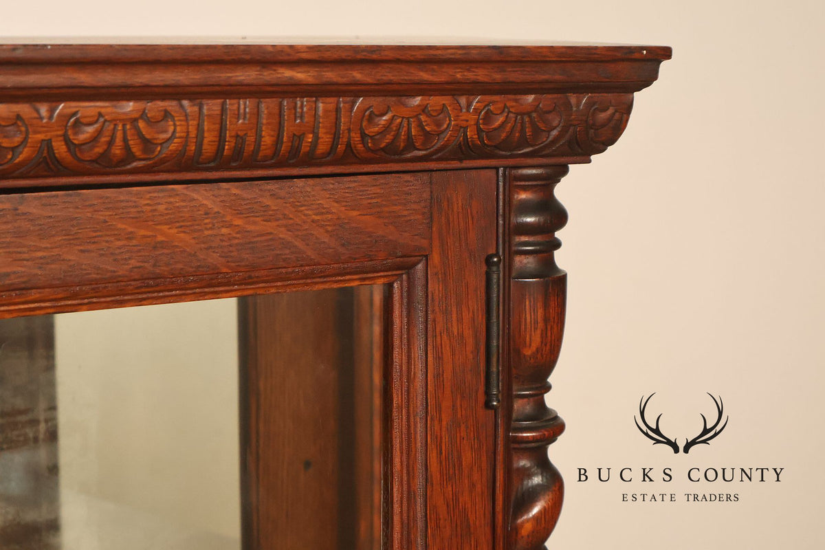 Antique Barley Twist Oak Glass Display Cabinet