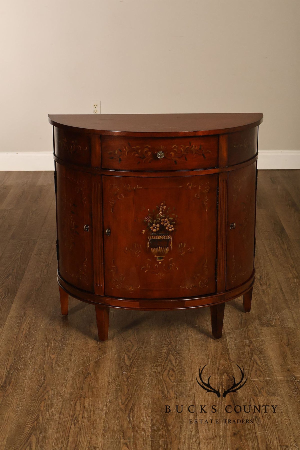 Ethan Allen Adam Style Pair of Painted Demilune Chests