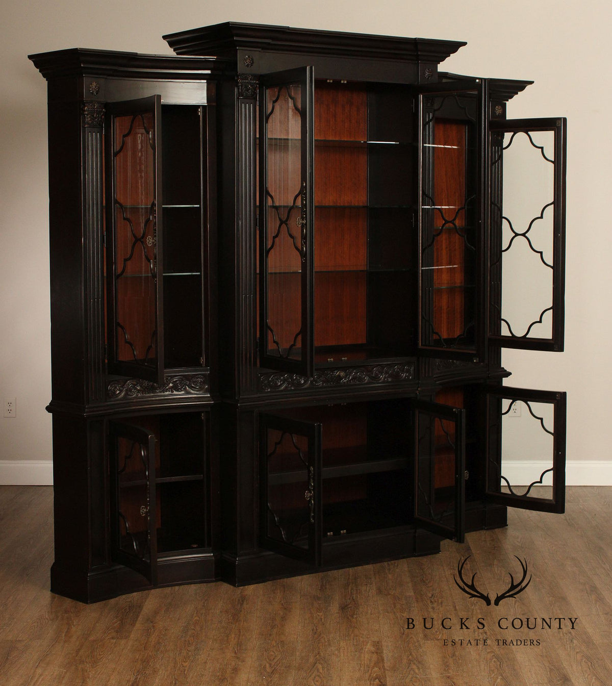 Tuscan Style Large Ebonized Display Cabinet