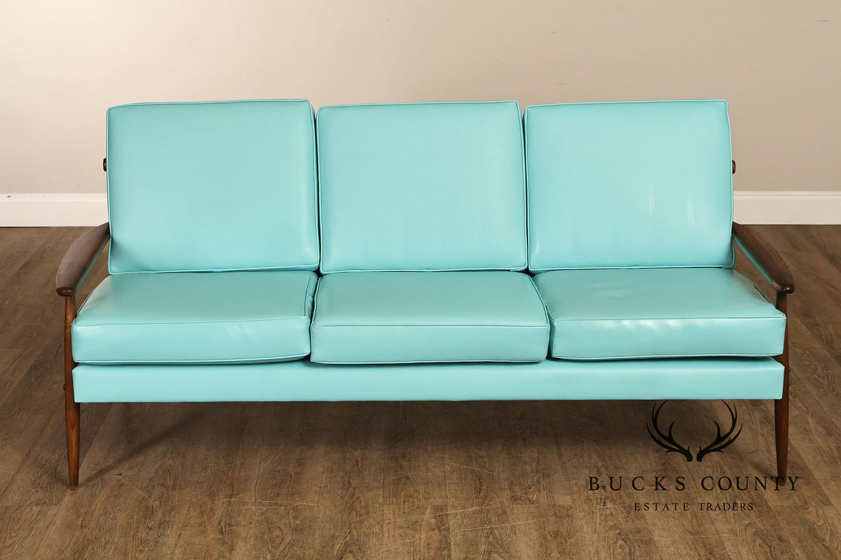 Mid Century Modern Oak Three-Seat Sofa