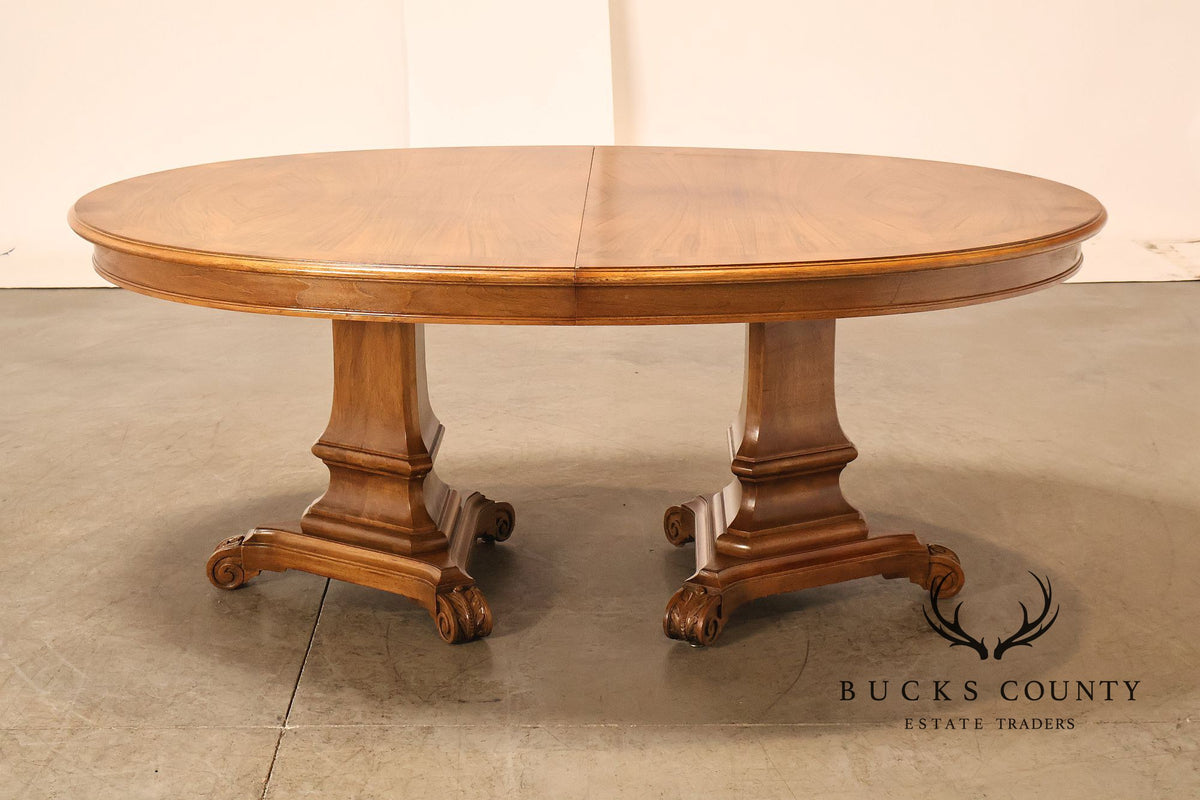 Neoclassical Style Walnut Double Pedestal Dining Table