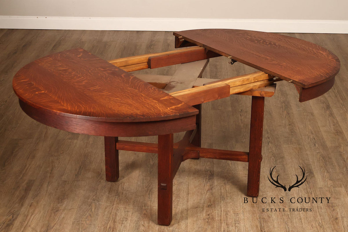 Antique L&JG Stickley Round Extendable Mission Oak Dining Table