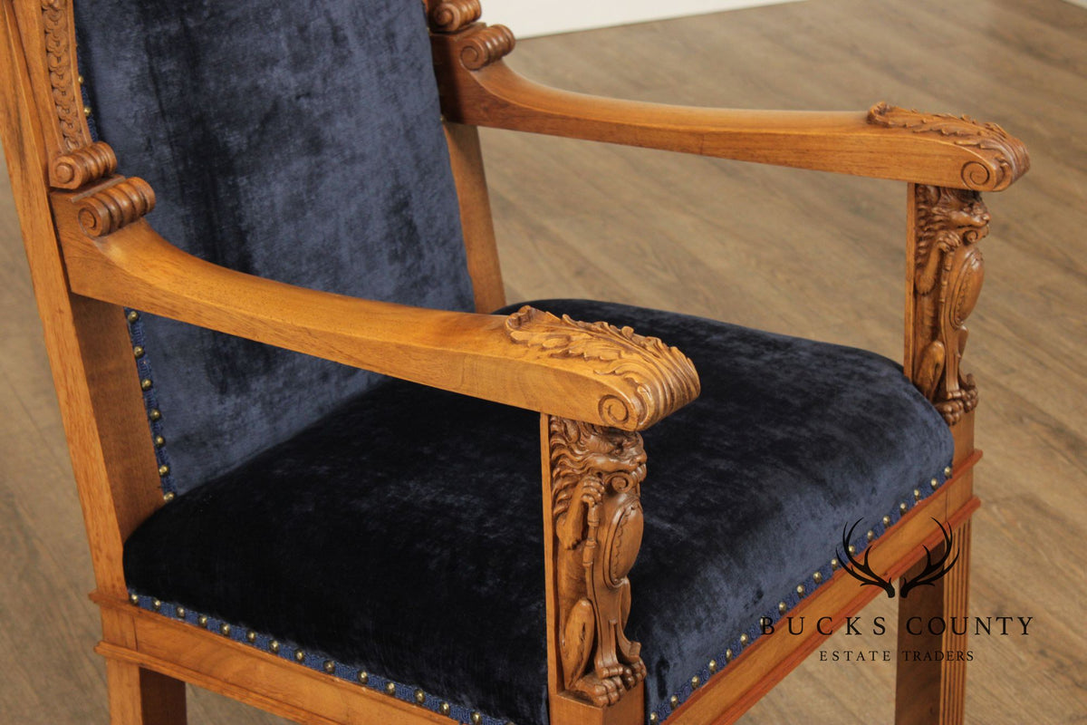 Antique Carved Walnut Renaissance Revival Style Throne Armchair