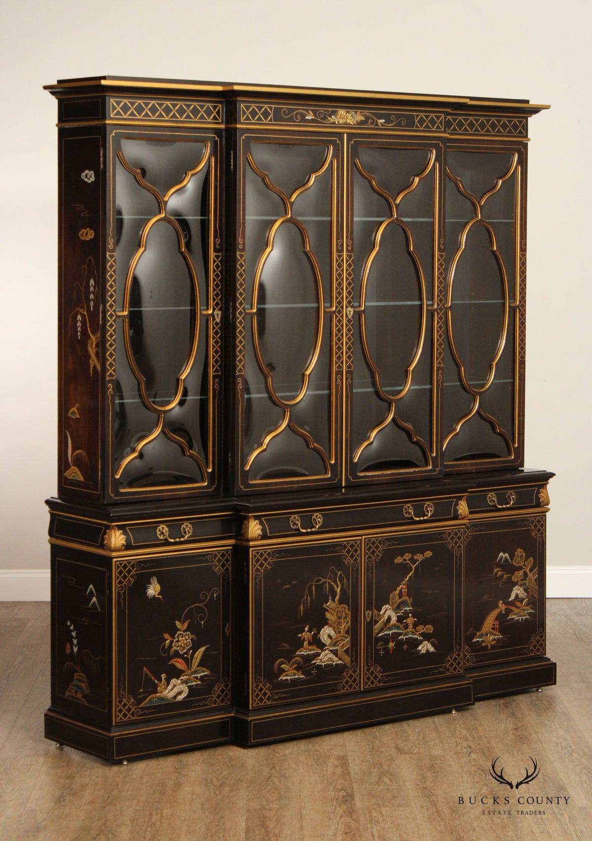 Karges Chinoiserie Decorated Breakfront China Display Cabinet