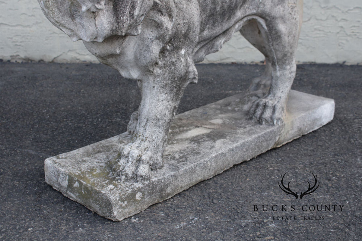 Vintage Pair Of Cast Stone Standing Lion Garden Statues