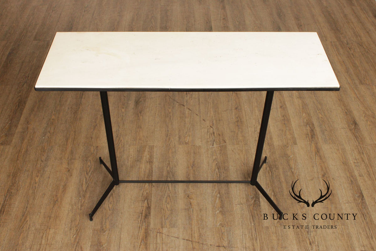 Mid Century Modern Industrial Marble Top Steel Console BarTable