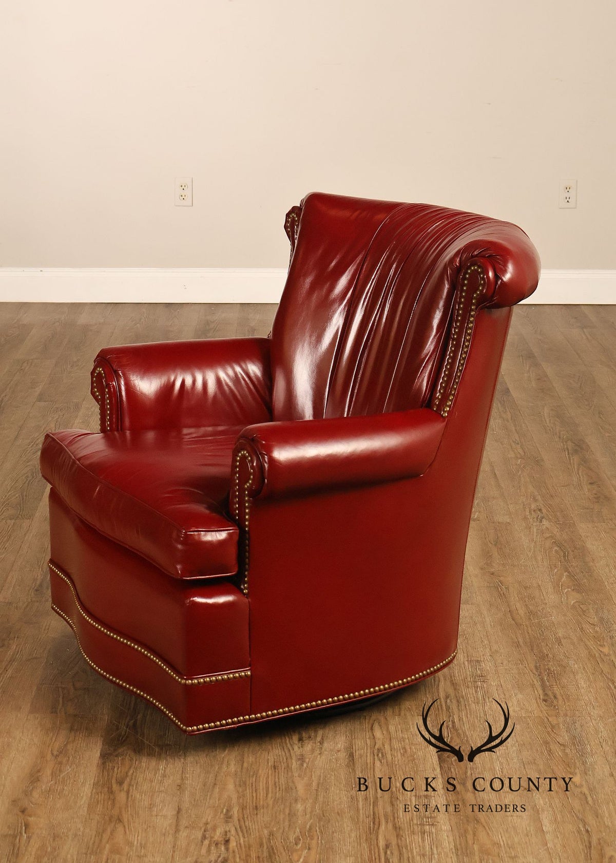 Hancock & Moore Red Leather Swivel Club Chair With Nailhead Trim