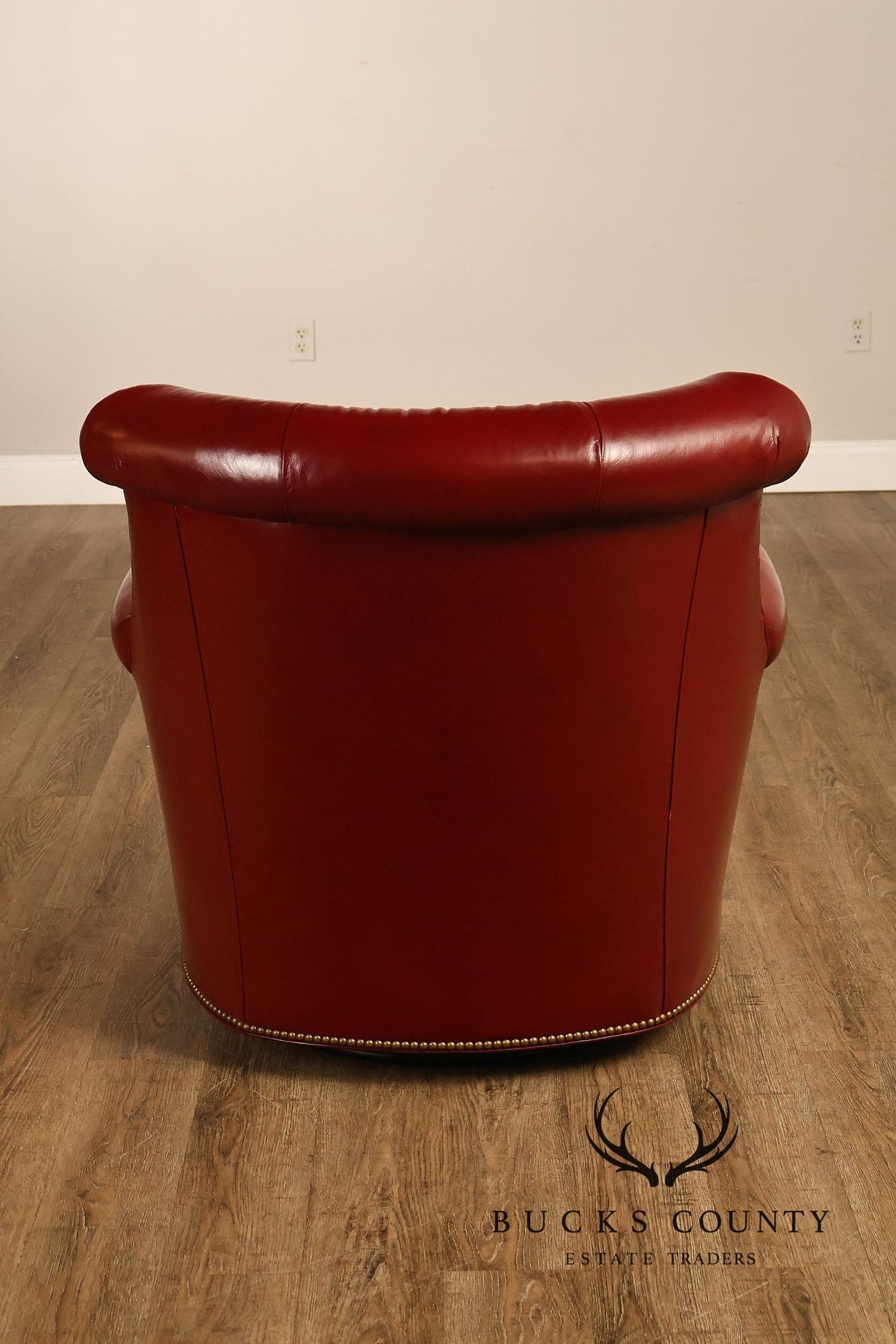 Hancock & Moore Red Leather Swivel Club Chair With Nailhead Trim