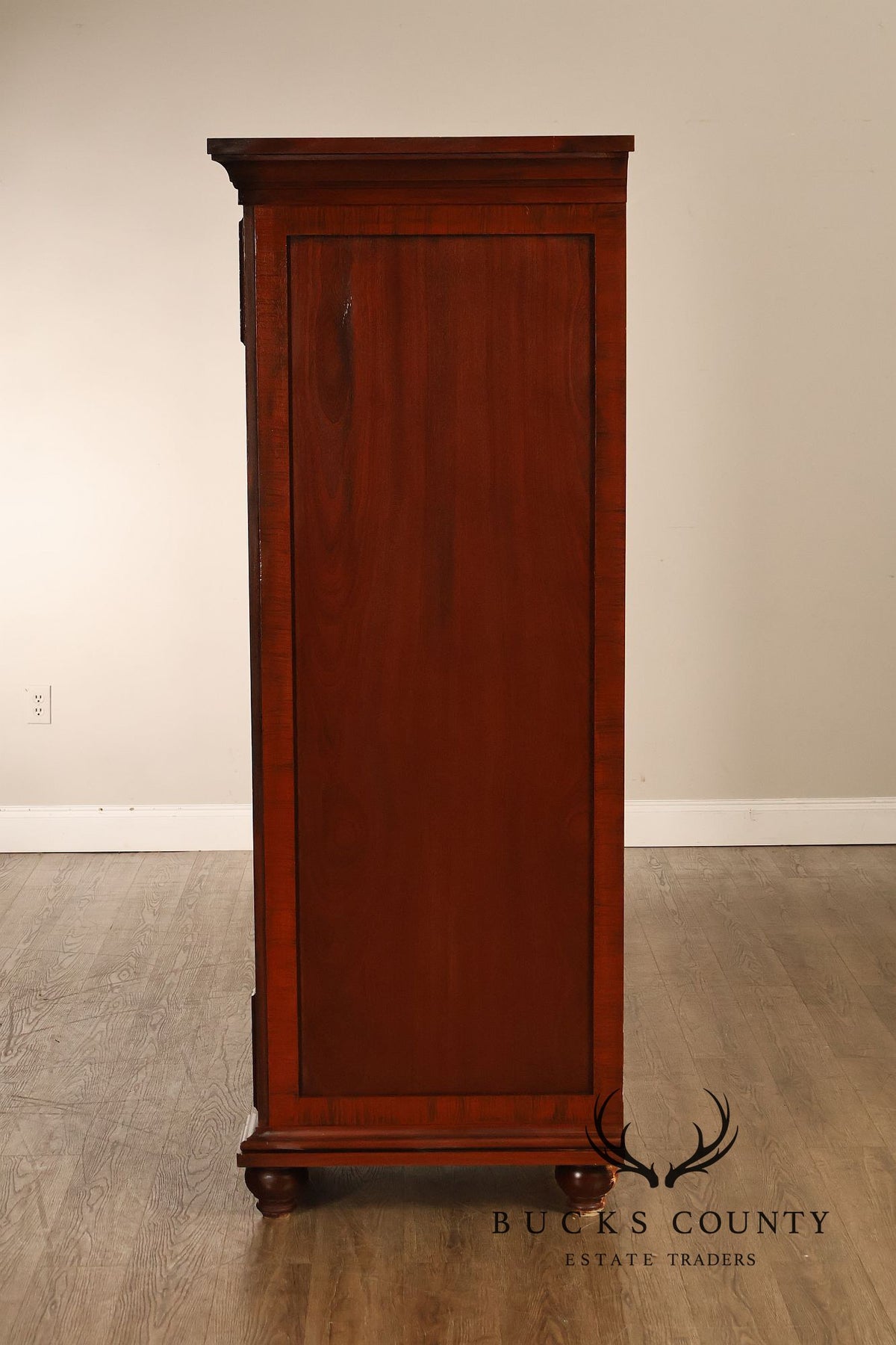 Custom Made Pair Of Custom Mahogany Cabinets With Faux Stone Inlay