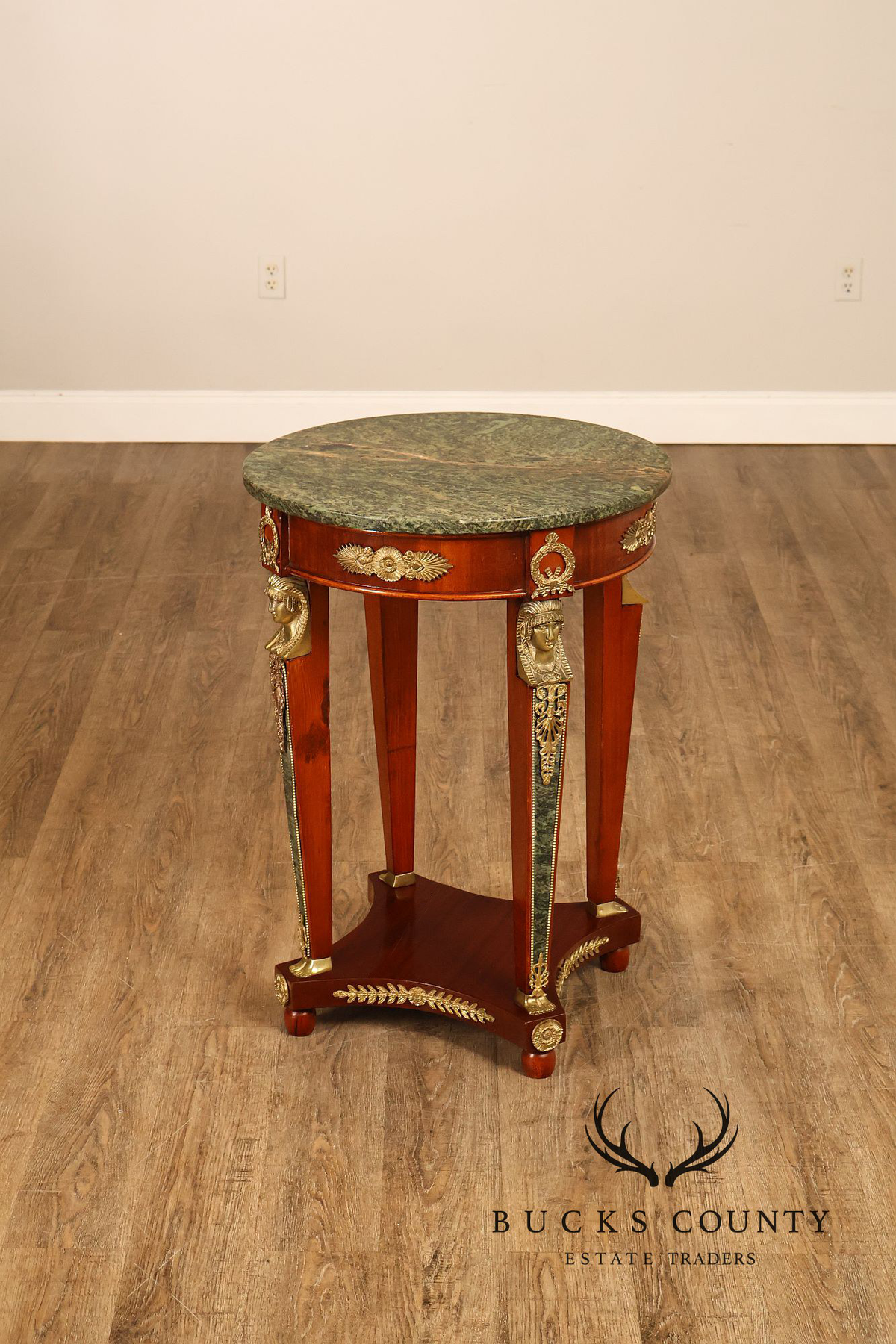 French Empire Style Pair Of Round Marble Top Ormolu Mounted Side Tables