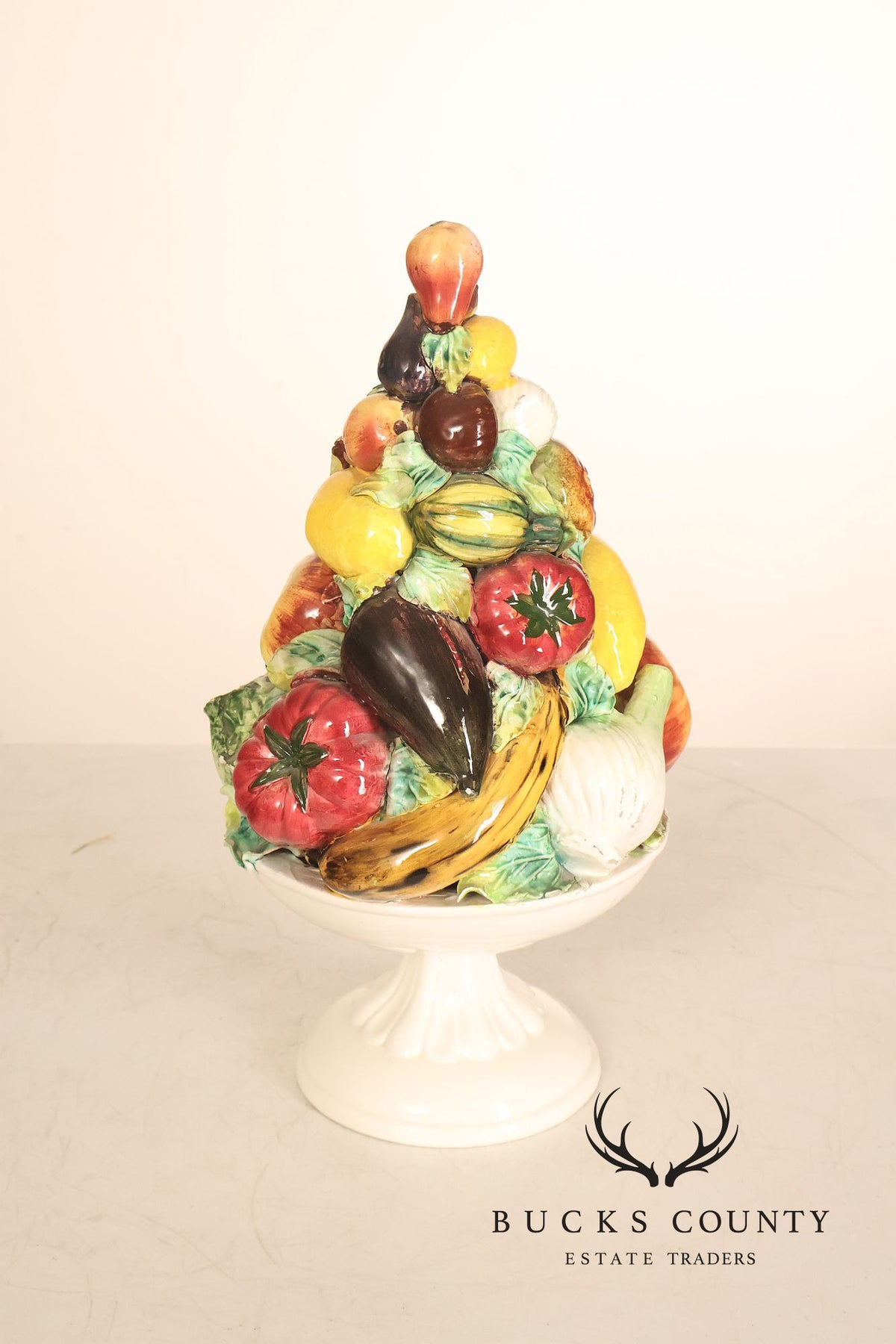 Italian Glazed Ceramic Fruit Basket Centerpiece
