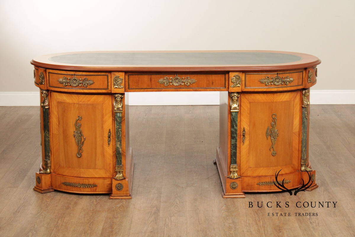 Classical Revival Walnut Ormolu Mounted Desk With Leather Top