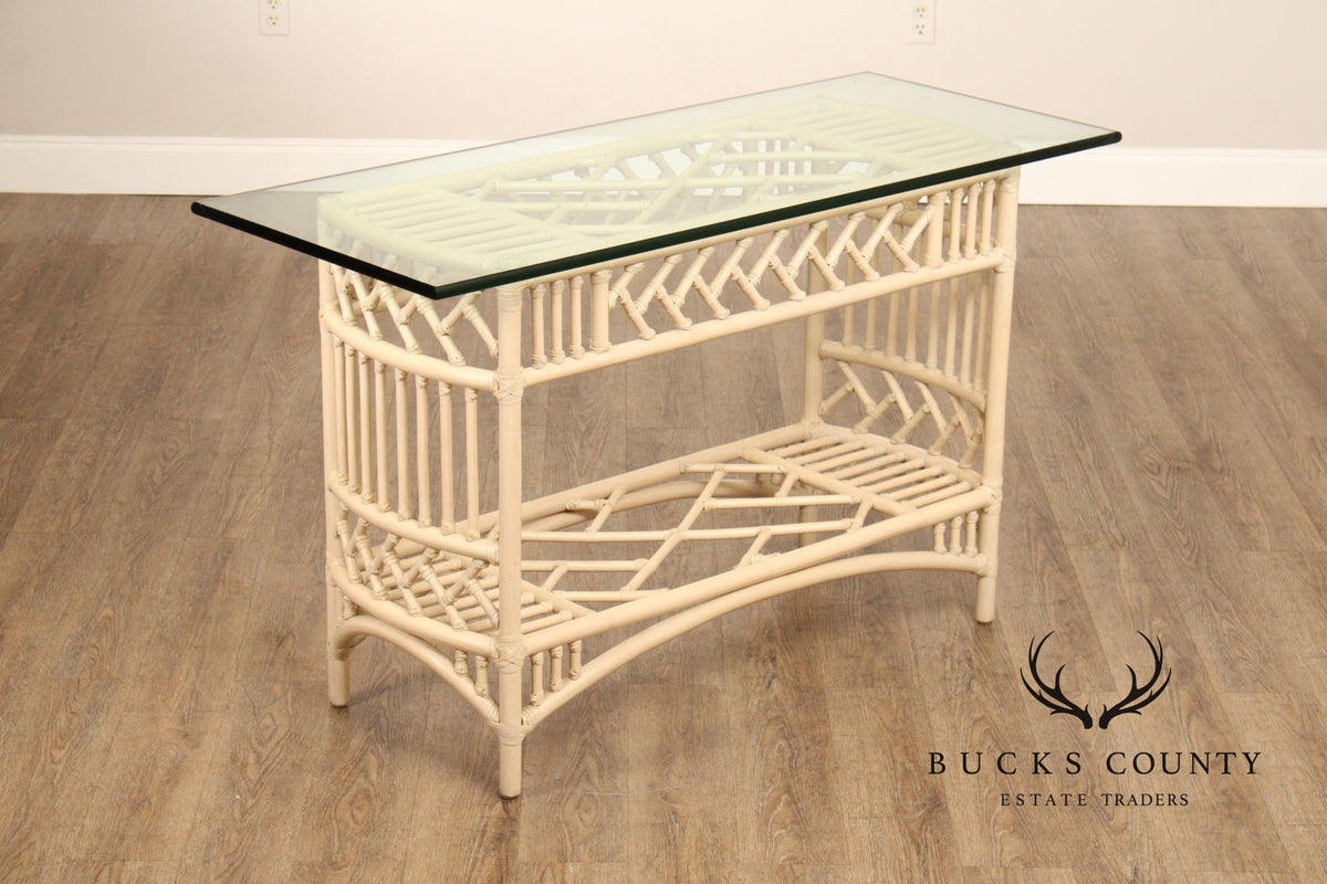 Ficks Reed Glass Top Rattan Console