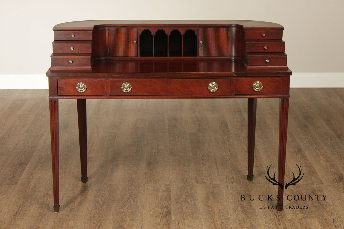 1940's Federal Style Mahogany Carlton House Desk With Tambour Doors