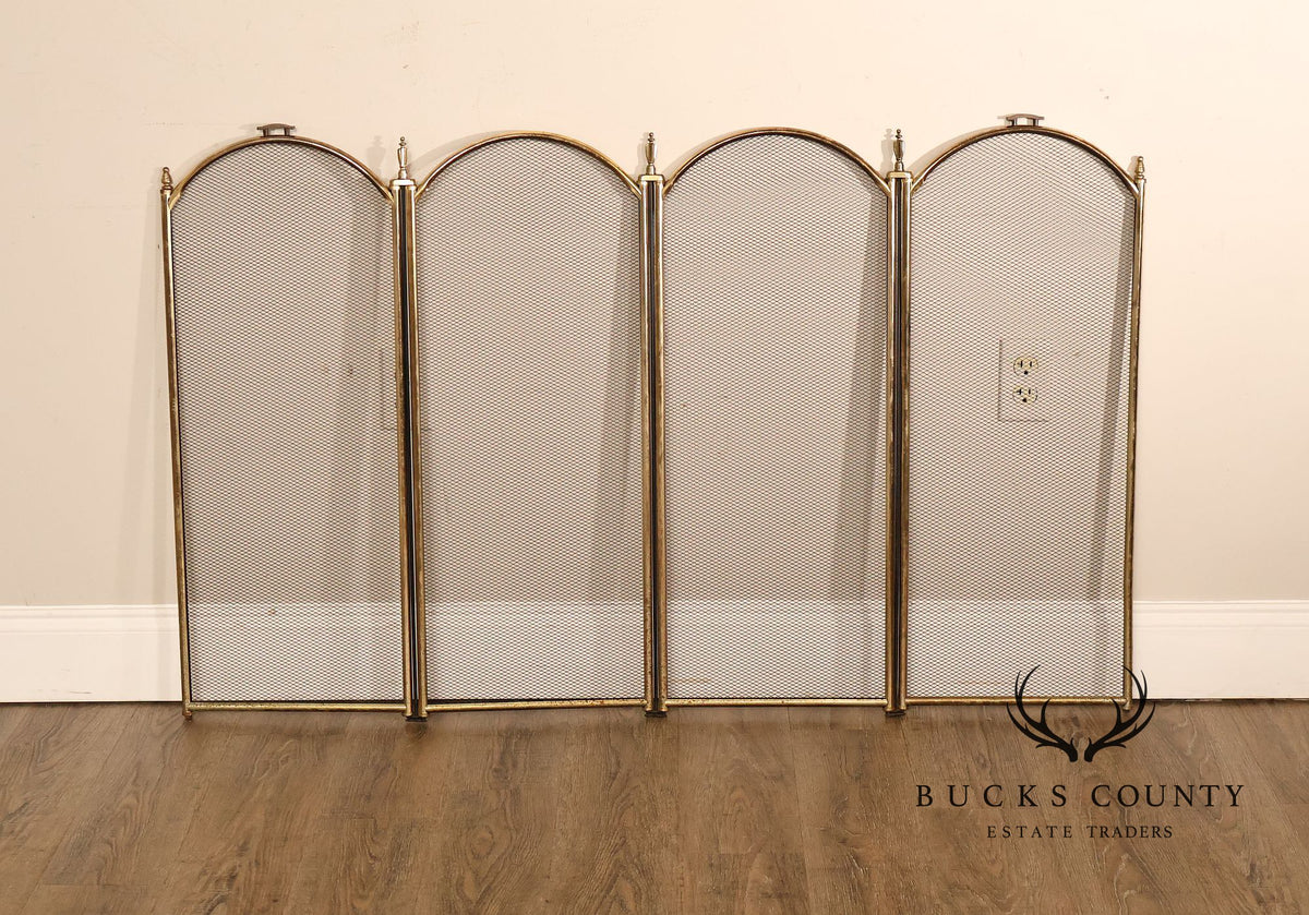 Vintage Brass Three-Panel Fireplace Screen