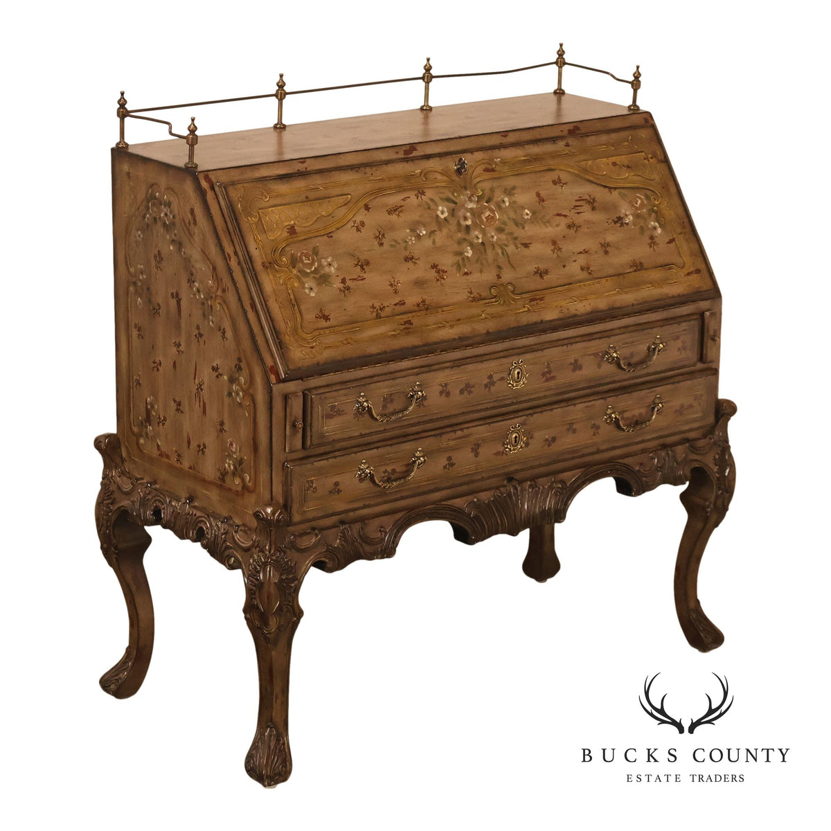 Drexel Heritage Lillian August French Rococo Style Painted Secretary Desk