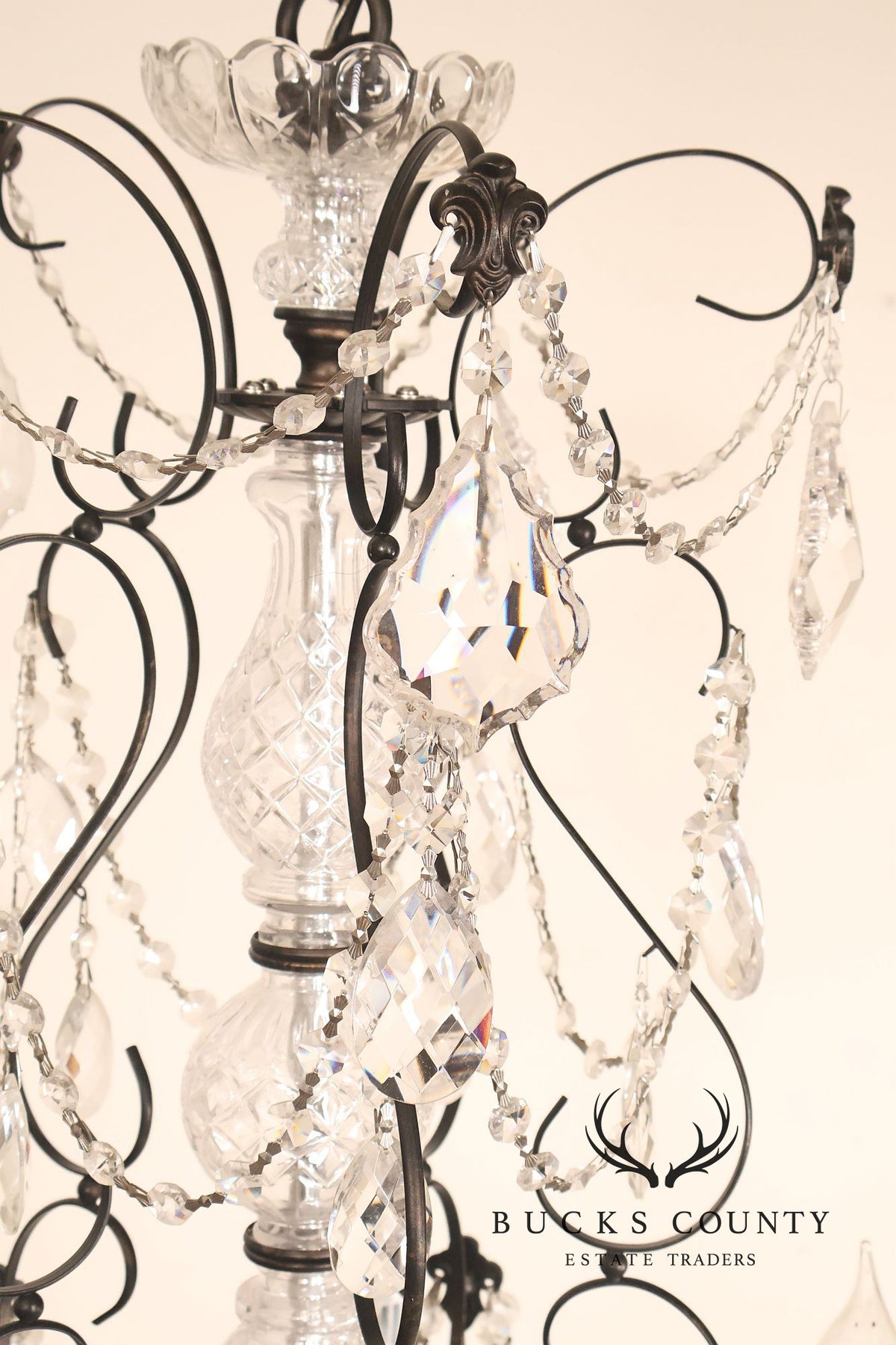 Large Twenty-Light Crystal And Wrought Iron 55" Chandelier