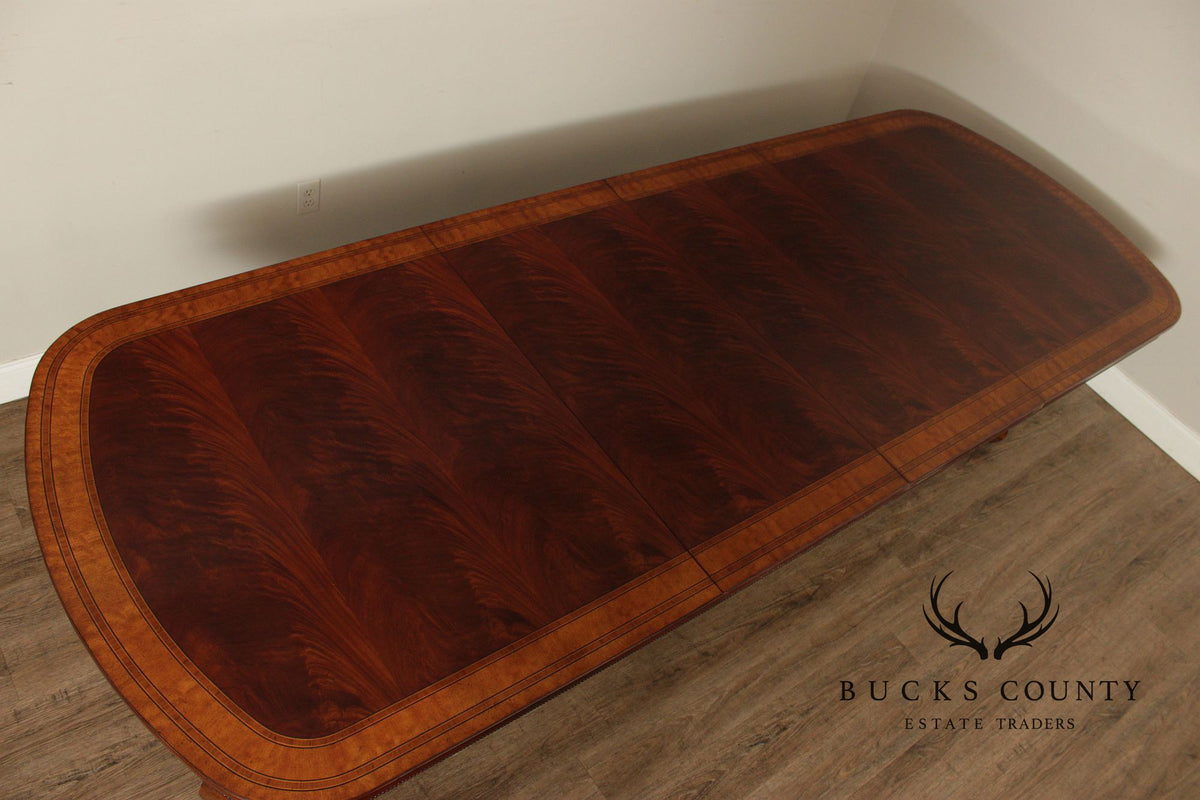 Regency Style Quality Banded Mahogany Double Pedestal Dining Table With 2 Leaves