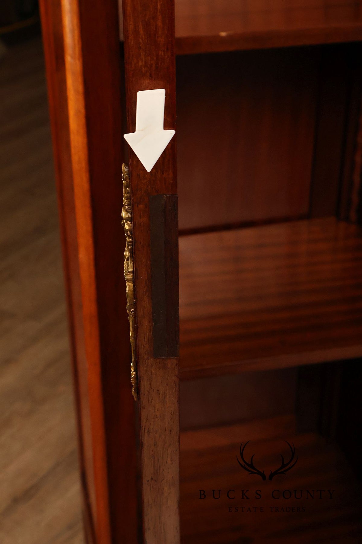 French Louis XV Style Burl Wood Three Door Bookcase Display Cabinet