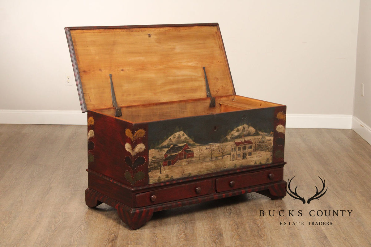 Antique Folk Art Painted Blanket Chest