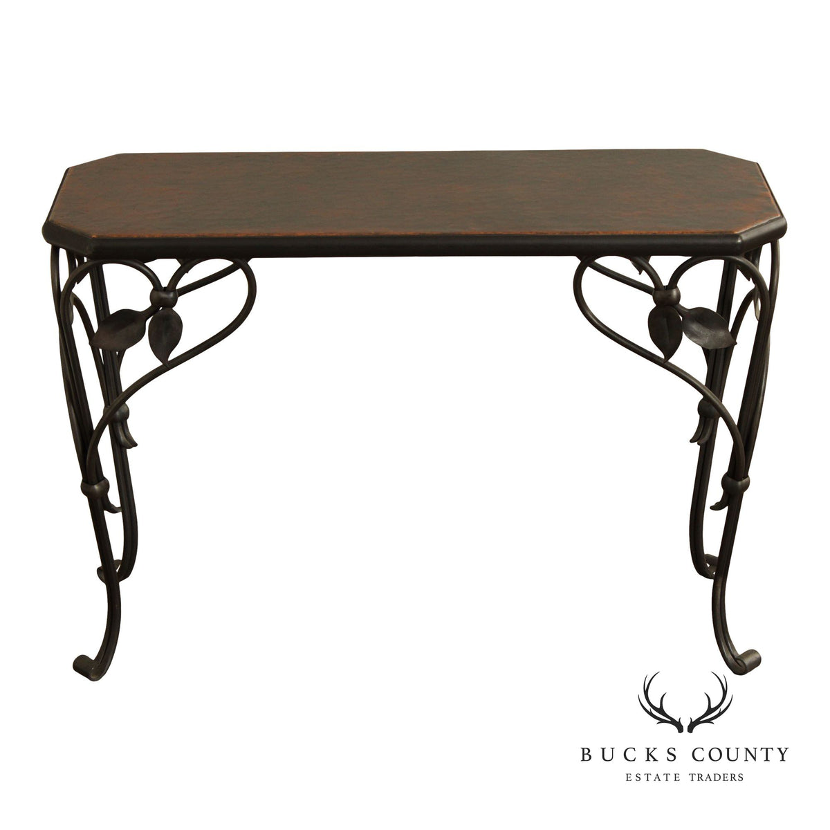 QualityForged Iron and Hammered Copper Top Console Table