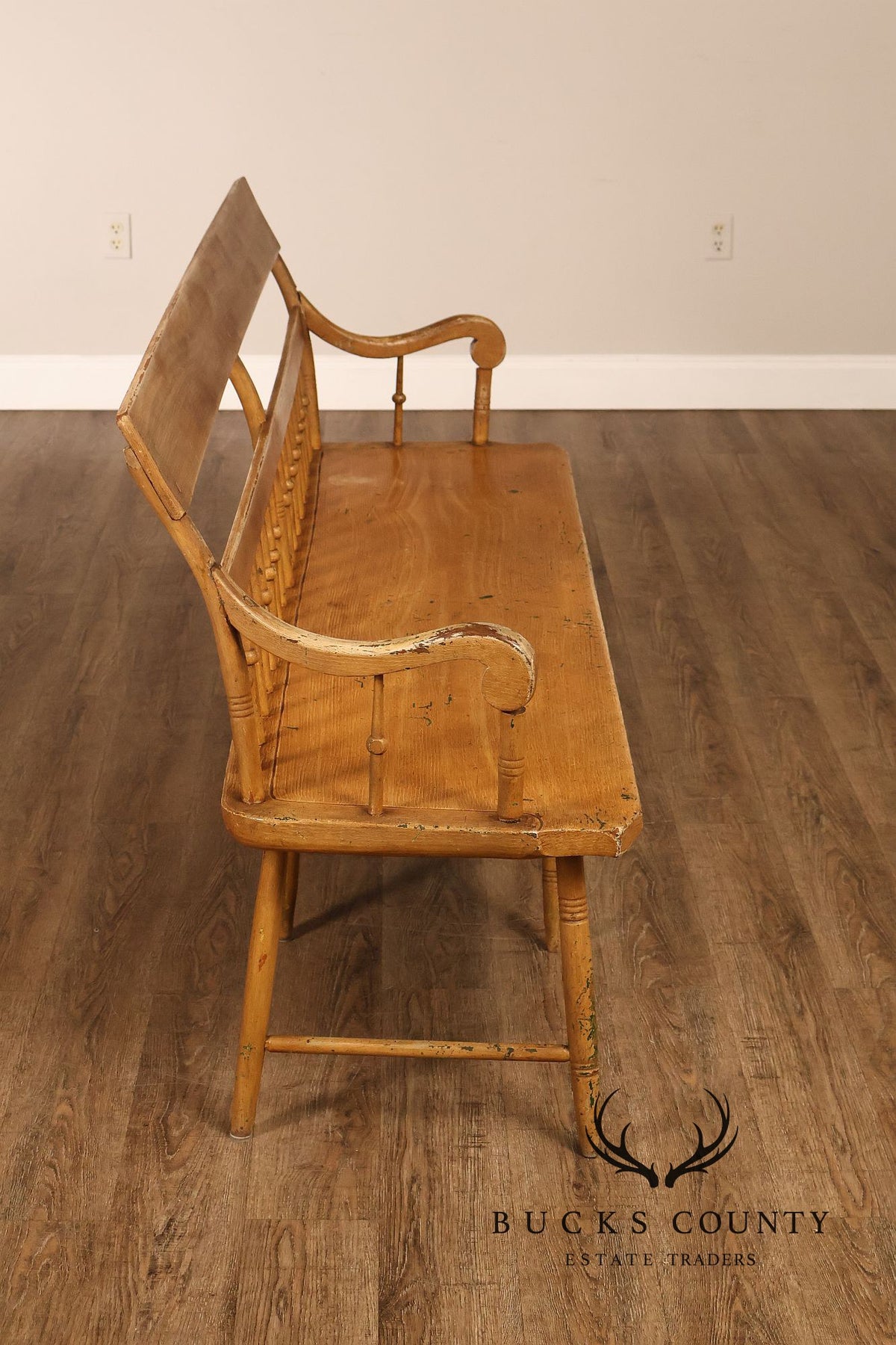 Antique Grain Painted American Deacons Bench
