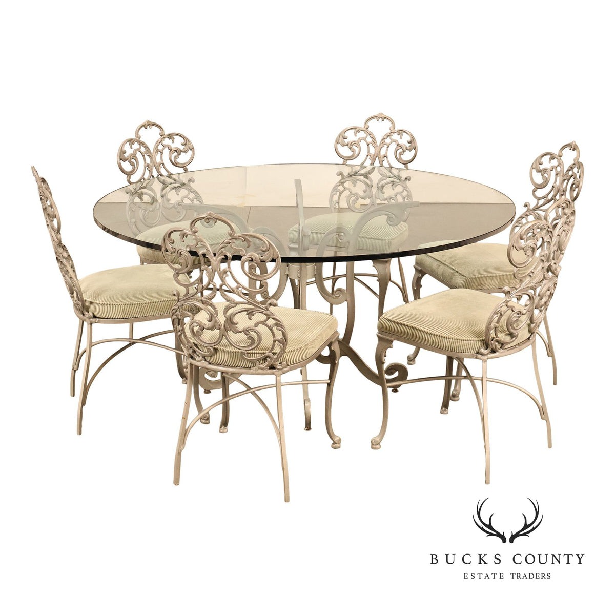 Hollywood Regency Seven-Piece Scrollwork Patio Dining Set