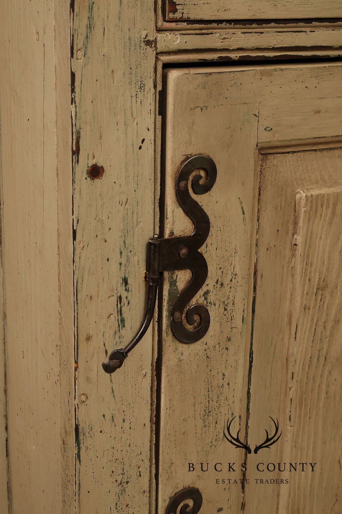 Vintage Distressed Painted Pine Step-Back Cupboard Cabinet