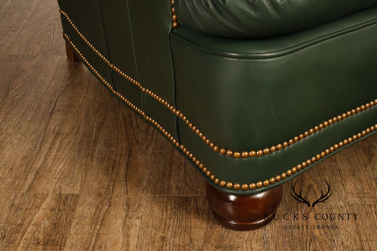 Hancock & Moore Green Leather Nailhead Trim Sofa