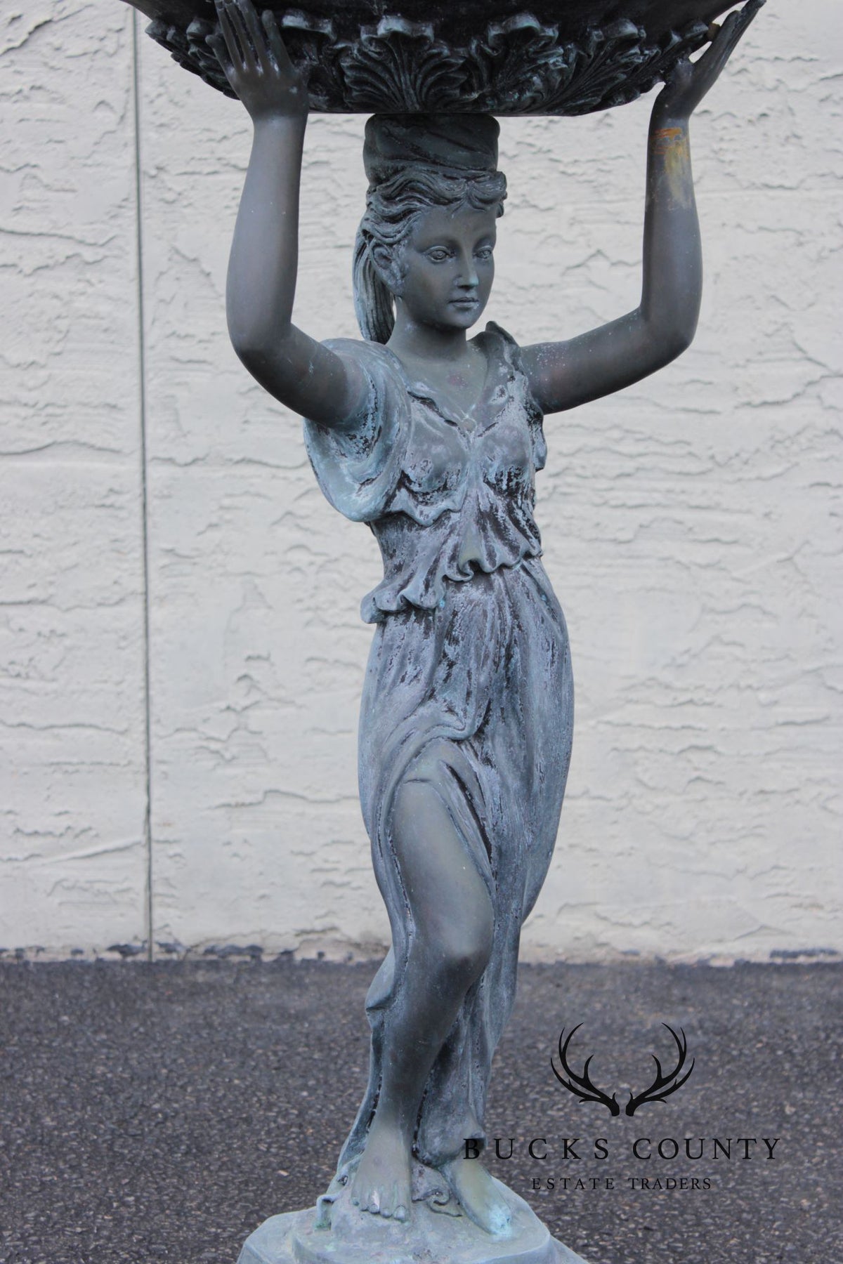 Classical Style Figural Bronze Garden Birdbath