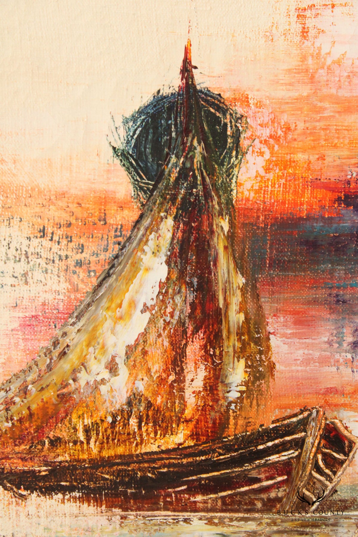 René Jérôme Abstract Sailboat Oil Painting
