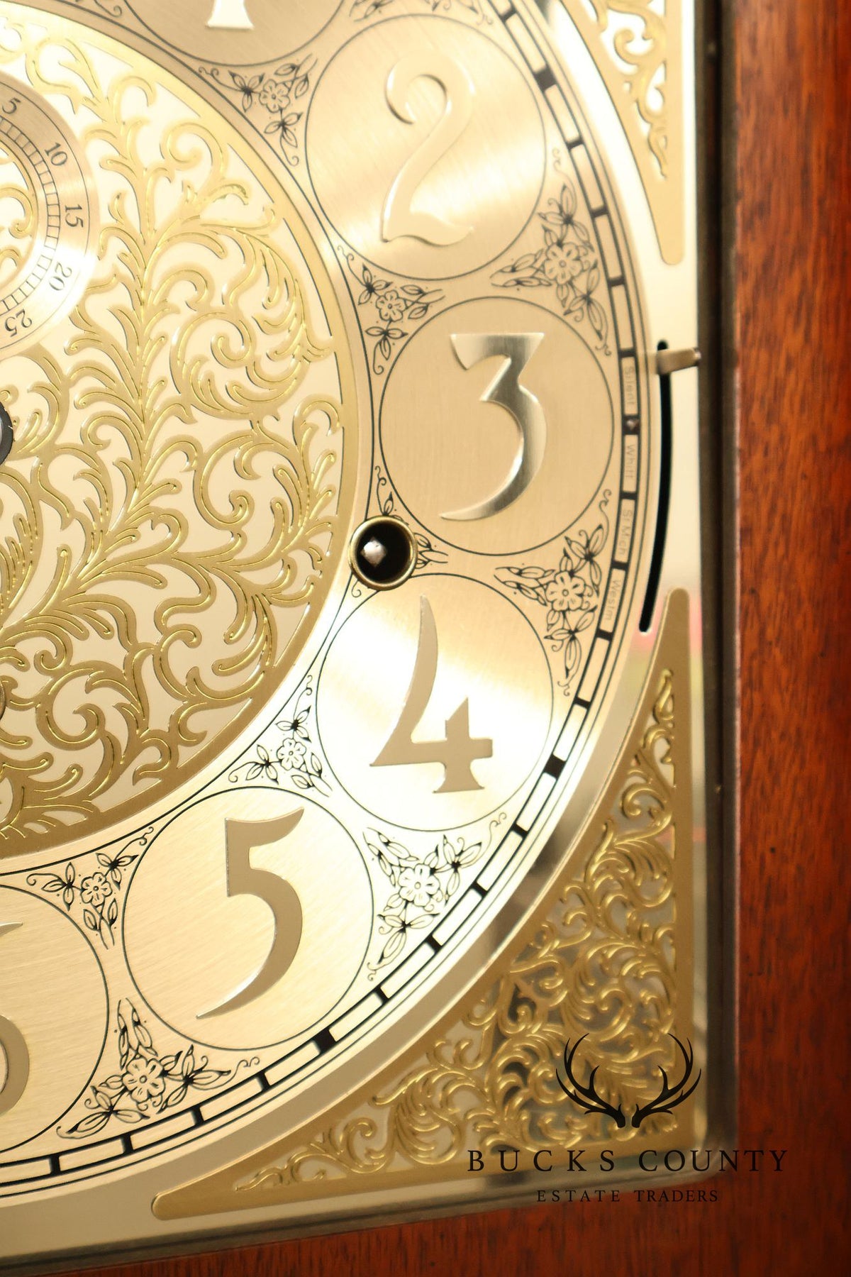 Howard Miller Mahogany Grandfather Clock With Brass Dial And Weights