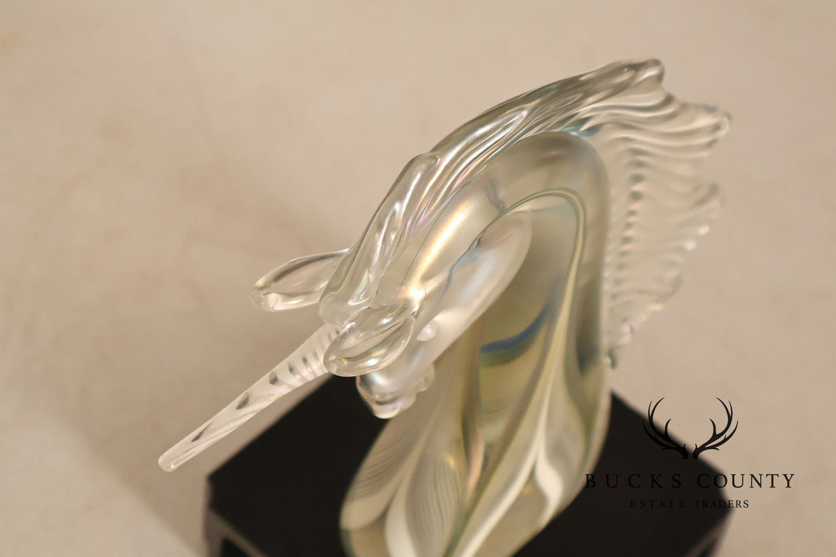 Stuart Abelman Art Glass Unicorn on Stand