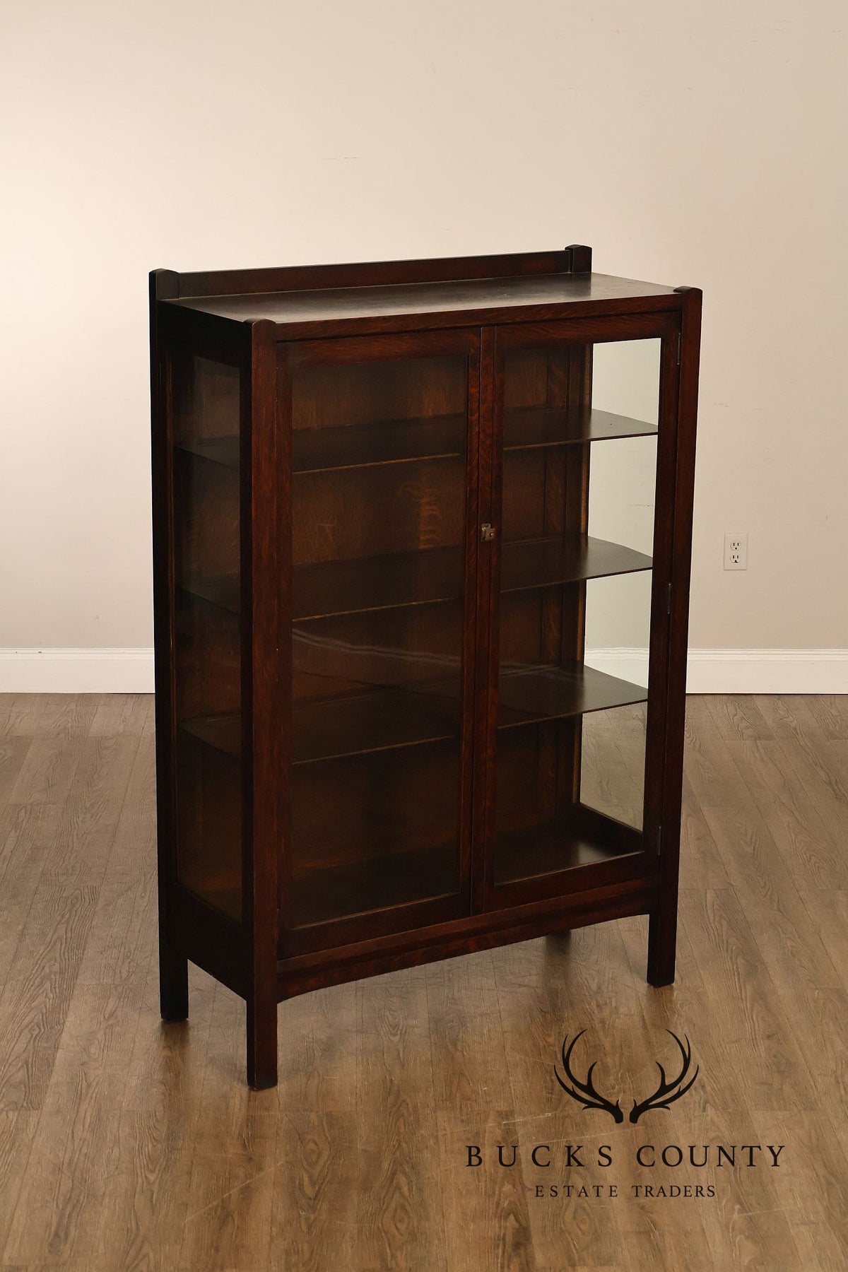 Antique Grand Rapids Mission Oak Two Door China Cabinet Bookcase