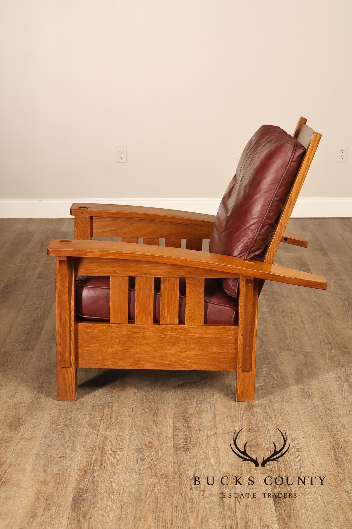Stickley Mission Collection Oak And Leather Bow Arm Morris Chair