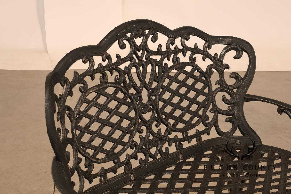 Cast Aluminum Garden Bench With Ornate Lattice Back