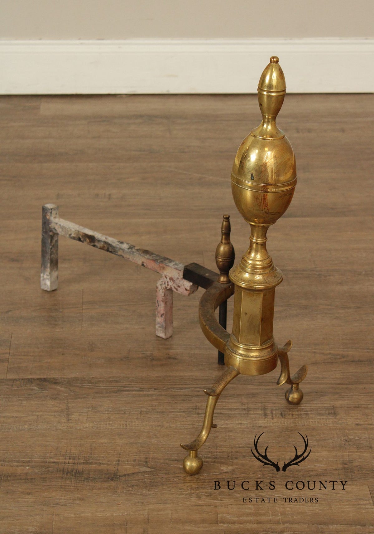 Vintage Federal Style Pair of Brass Andirons