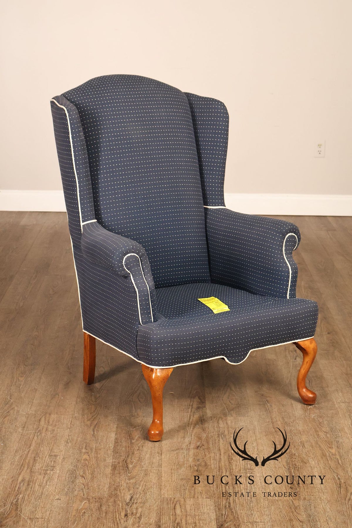 Vintage Queen Anne Style Upholstered Wing Chair