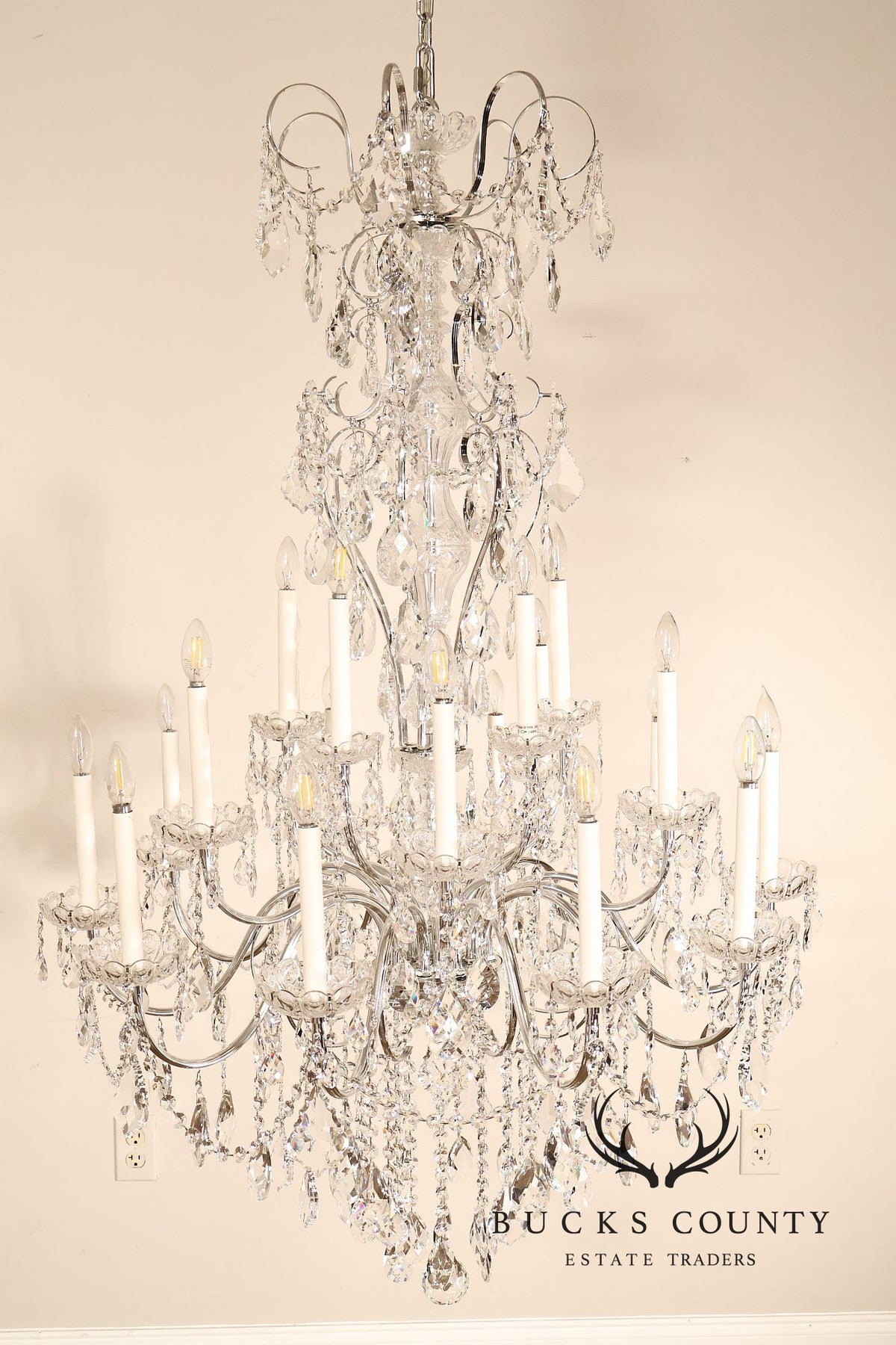 Schonbek Twenty-Light Crystal Two-Tier Polished Silver Chandelier