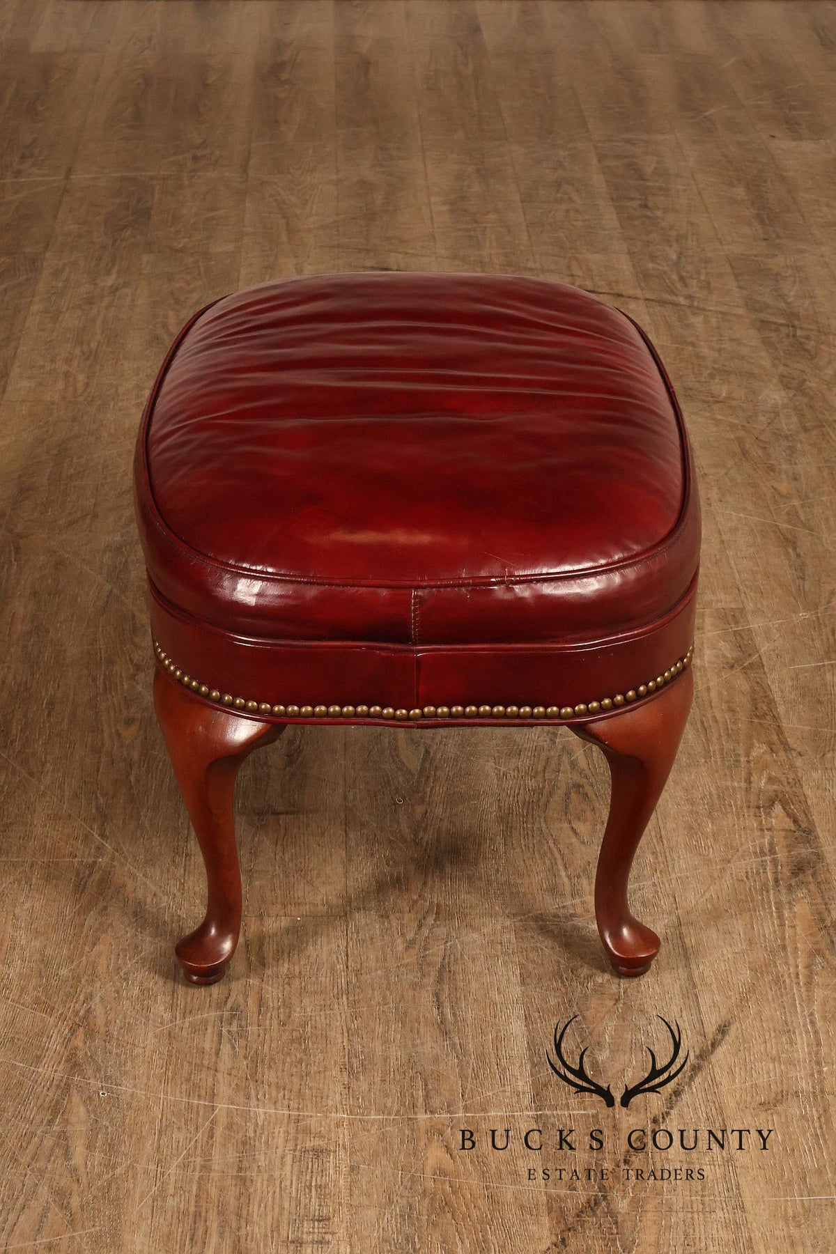 Hickory Chair Queen Anne Style Oxblood Leather Ottoman