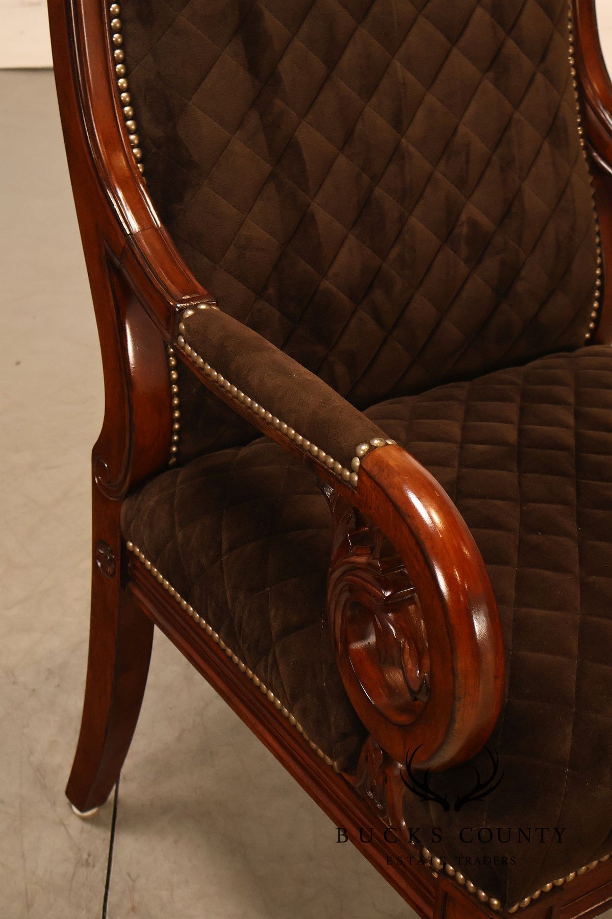 Hooker Furniture Traditional Mahogany Scroll Arm Upholstered Armchair